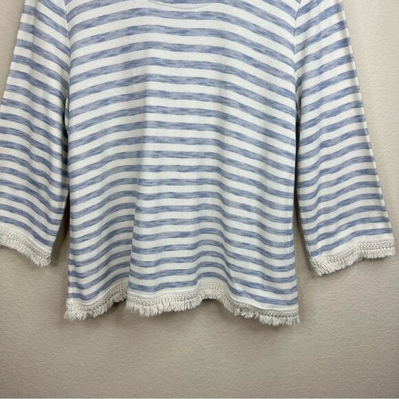 J.Jill Women’s  Size LP Striped Fringe Pullover Sweater  3/4 Sleeve Minimalist - Picture 6 of 14